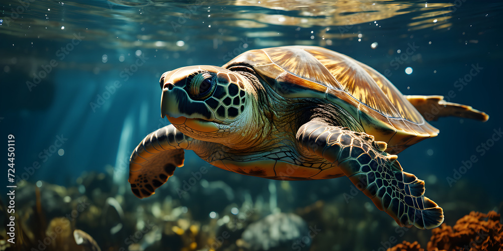 Fototapeta premium Turtle swimming in water