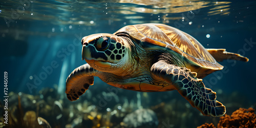 Turtle swimming in water