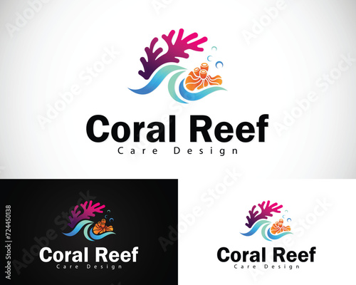 coral reef logo creative design concept sea ocean beauty beach animal fish