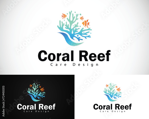 coral reef logo creative design concept wave sea ocean beauty beach animal fish
