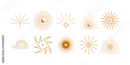 Boho sun line art logo and decorations