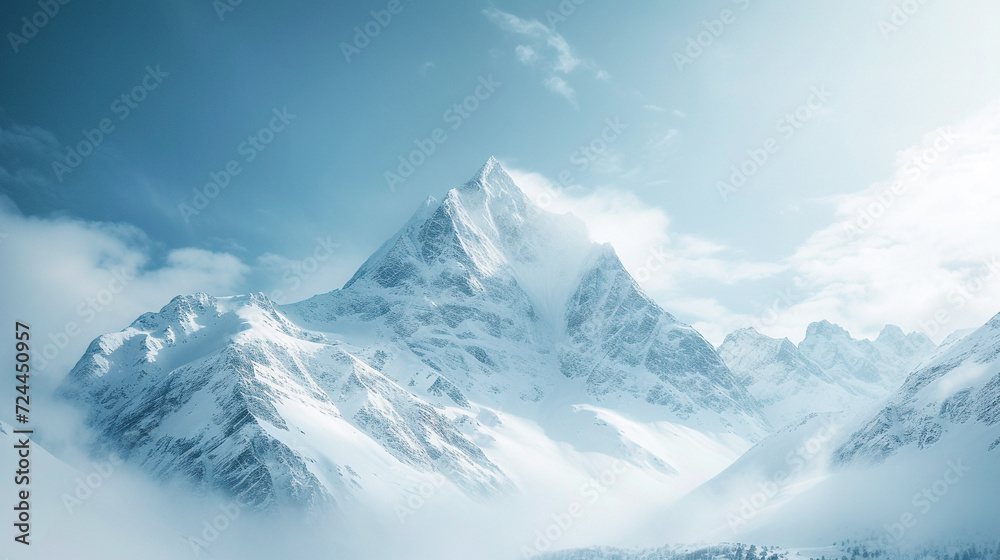 Mountain peak with snow panorama landscape.