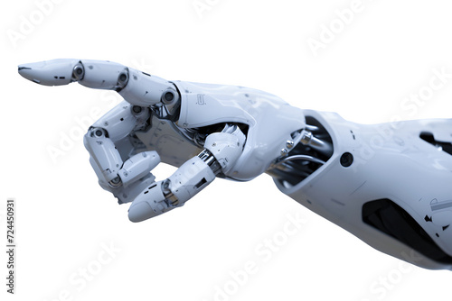 Cyborg hand pointing, robot artificial intelligence high technology.