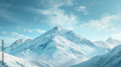 Mountain peak with snow panorama landscape.