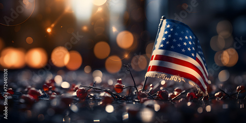 American flag on ground