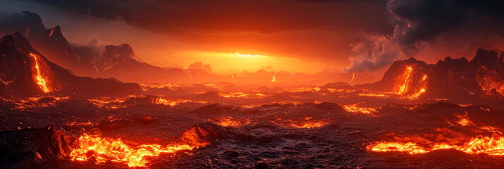 Crédence de cuisine Bordeaux vast hellscape where fire is visible, beautiful and eerie landscapes. Generative AI  © Лилия Захарчук