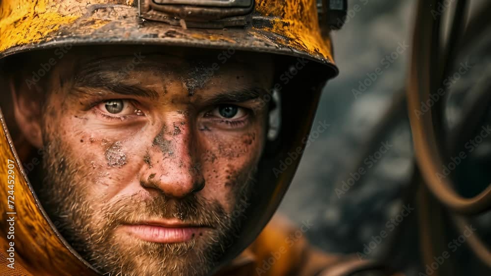 A closeup of a welders face, his protective gear bearing the marks and scars of years of hard work. A closeup of a welders face, his protective gear bearing the marks and scars of years of hard work.