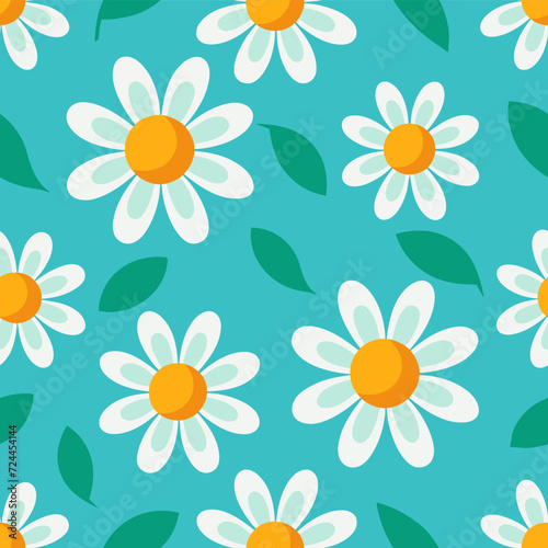 Seamless daisy flower background. Flat Vector.