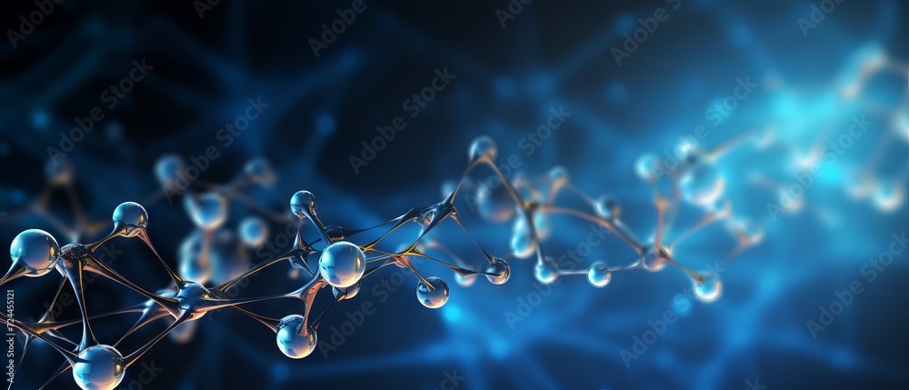 Abstract connection of transparent hydrogen molecules on a blue background - obrazy, fototapety, plakaty 