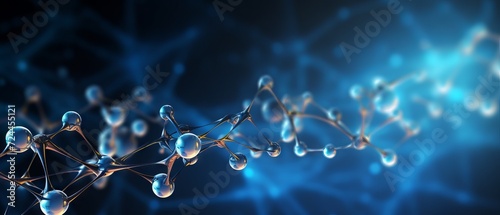 Abstract connection of transparent hydrogen molecules on a blue background
