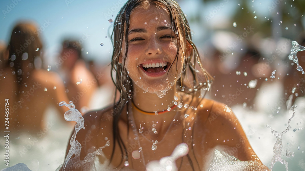 Obraz premium The girl at the foam party