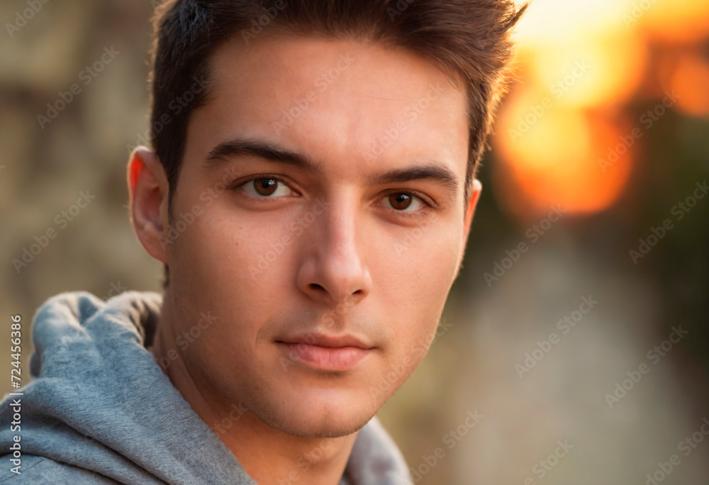 Portrait of a handsome young man in a park at sunset. Portrait of a handsome young man in a park at sunset.