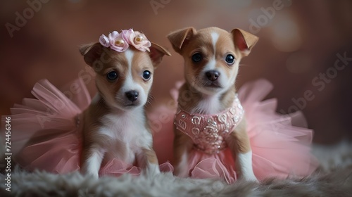Foto Two puppies in ballerina costume