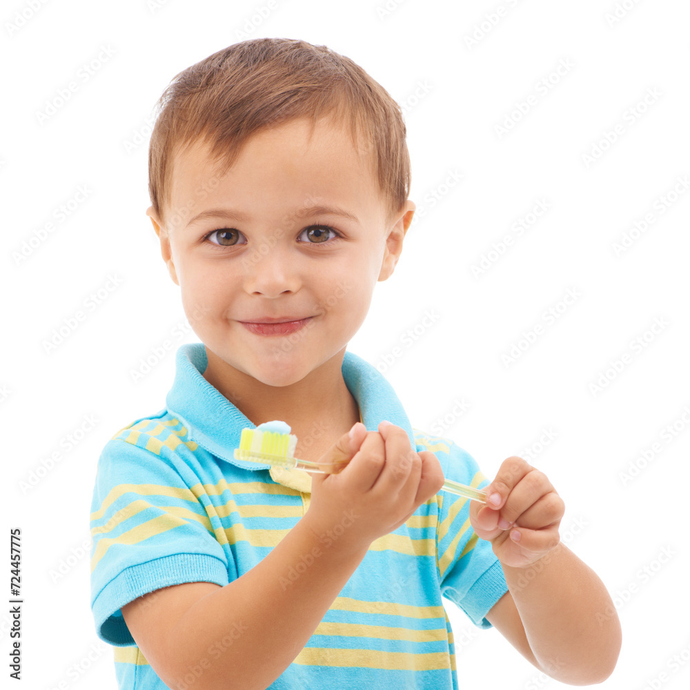 Boy kid, toothpaste and toothbrush for portrait in studio with smile for health, clean or hygiene by white background. Child, happy and learning for brushing teeth, choice or dental wellness routine Boy kid, toothpaste and toothbrush for portrait in studio with smile for health, clean or hygiene by white background. Child, happy and learning for brushing teeth, choice or dental wellness routine