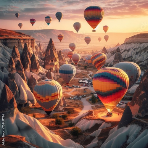 Balloons taking off from festival at Cappadocia, Turkey 