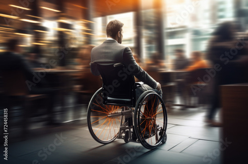Happy disabled man during business meeting, horizontal