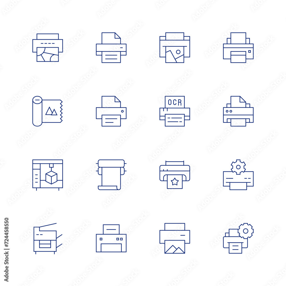 Printer line icon set on transparent background with editable stroke. Containing print, paperroll, printing, scanner, printer.