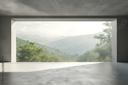 Serene Mountain Landscape View from Modern Interior