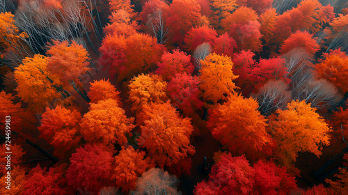 Aerial view of a thick beech forest in autumn . Concept of international environmental day