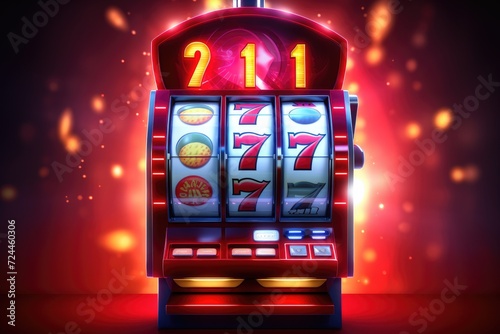 An image of a slot machine displaying the number 21, inviting players to try their luck and win big, Slot machine wins the jackpot 777 in casino, AI Generated