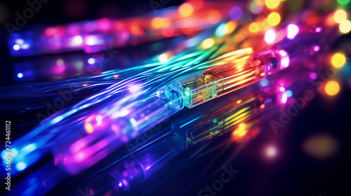 glowing internet cables or fiber optics, internet technology concept, information travelling through glowing cables, modern tech wallpaper, background