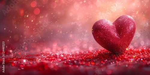 Valentine s Ambiance  A Plush Heart Amidst a Sea of Red Glitter  Evoking Deep Emotion and Romantic Celebration  Generative AI