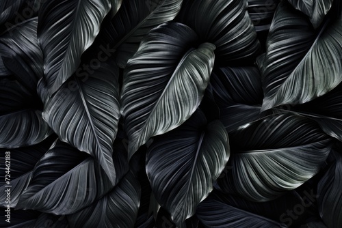 An abundant collection of leaves showcased in stunning black and white photography, Textures of abstract black leaves for tropical leaf background, AI Generated