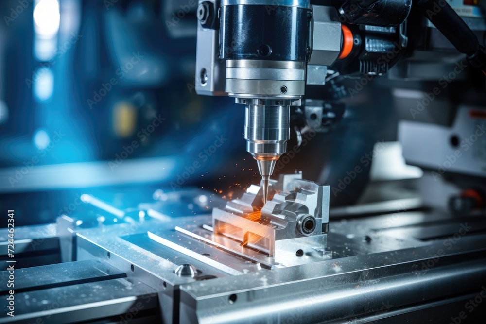 An automated machine effectively operates on a piece of metal, demonstrating precision and efficiency, The CNC milling machine cutting the plastic parts with solid ball endmill tool, AI Generated An automated machine effectively operates on a piece of metal, demonstrating precision and efficiency, The CNC milling machine cutting the plastic parts with solid ball endmill tool, AI Generated