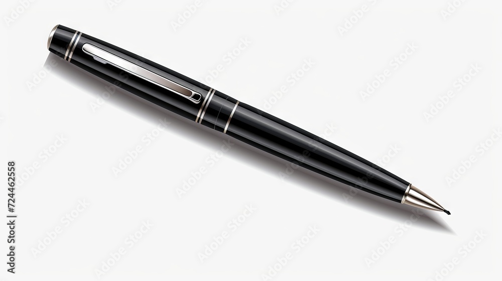 A realistic 3D rendering of a silver business office pen with lying on a white surface background, suitable for professional and corporate design projects. A realistic 3D rendering of a silver business office pen with lying on a white surface background, suitable for professional and corporate design projects.