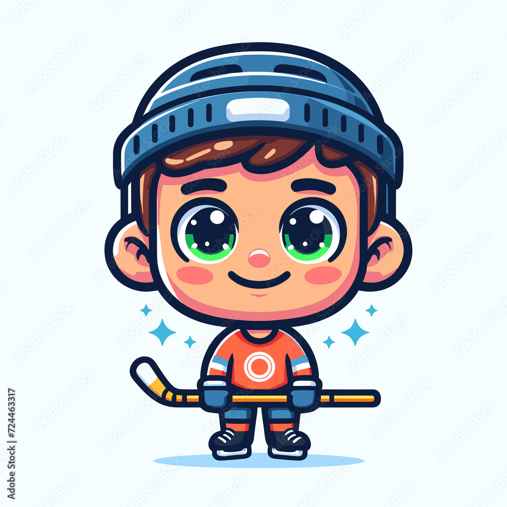 Cartoon hockey player character, icon portrait, flat colors