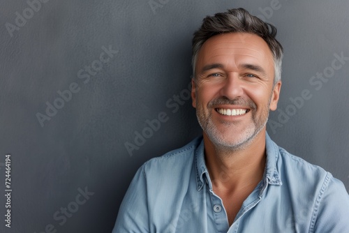 Confident Middleaged Man Showcases His Impeccable Smile After Dental Treatment