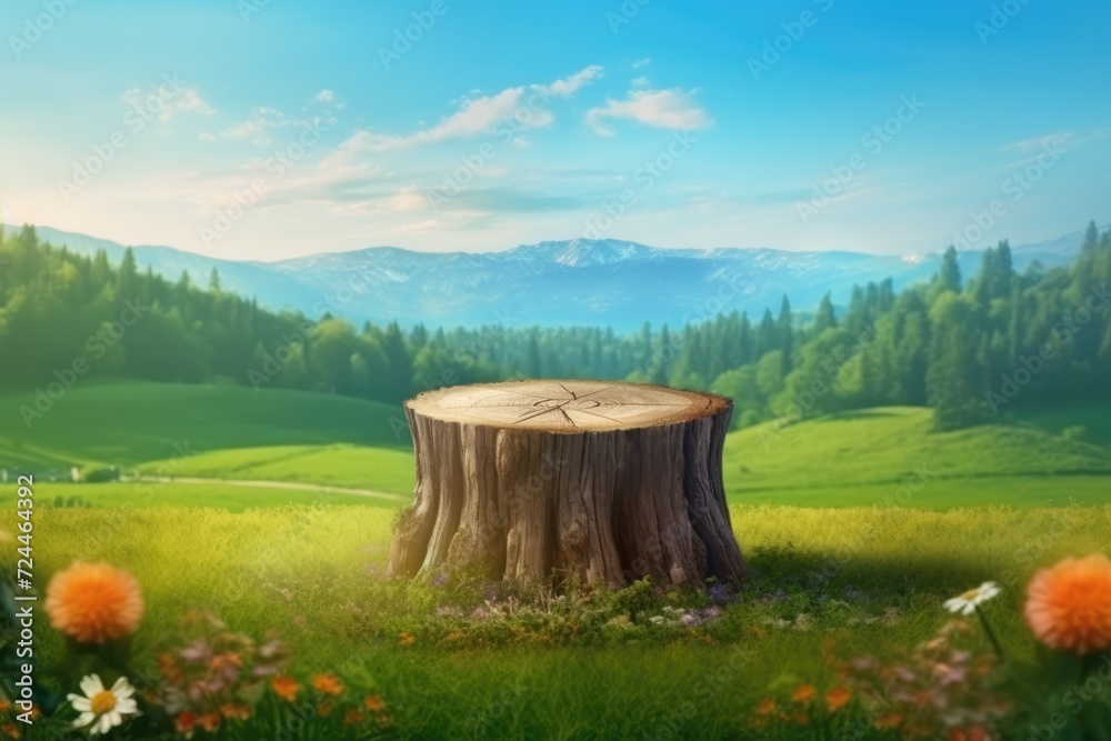 Wooden stump as a product podium. Wooden stump as a product podium.