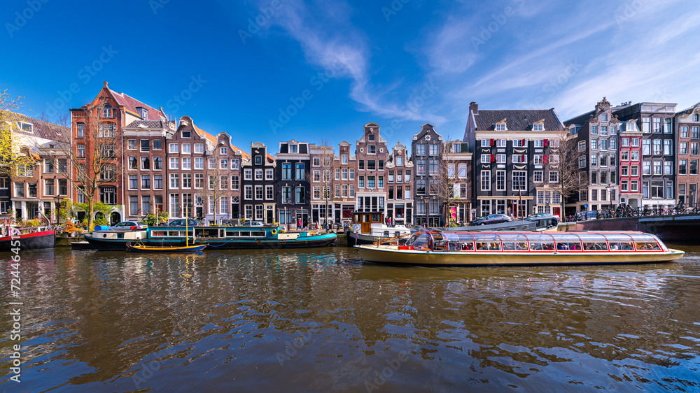 View of Amsterdam and its canals, Europe.