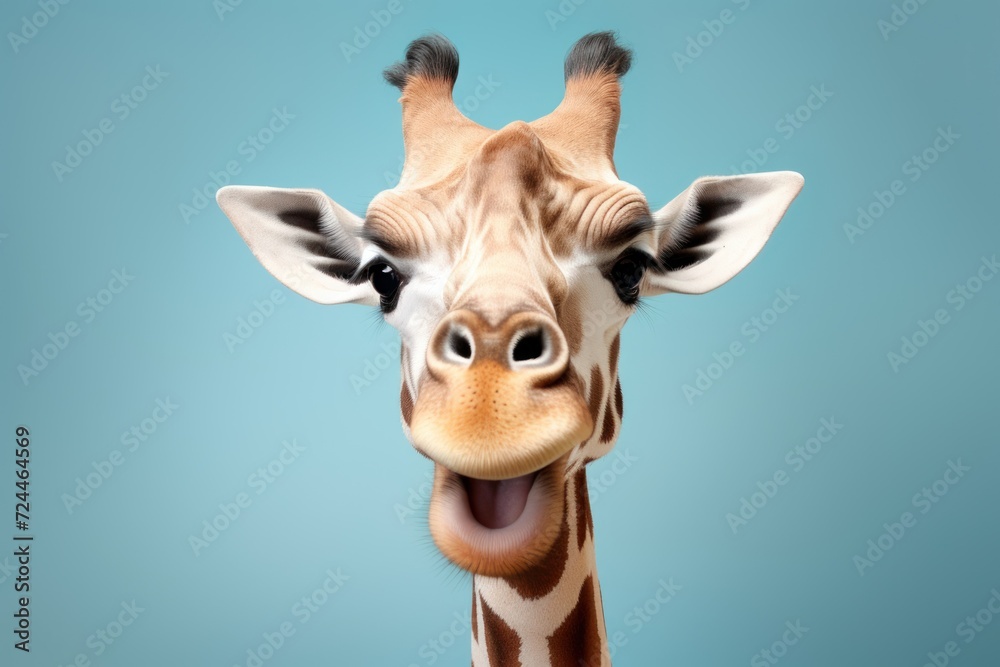 Naklejka premium Happy surprised giraffe with open mouth.