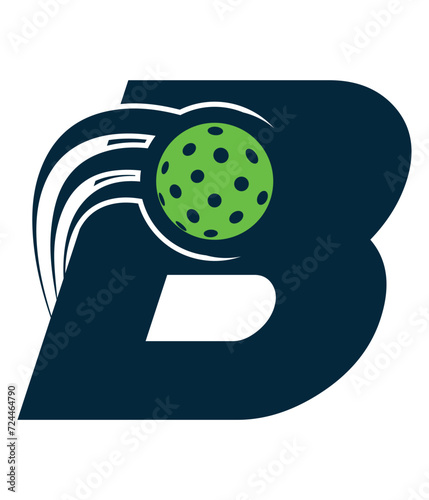 A beautiful flying pickleball logo vector over the letter B. You can use it as club logo, banner design etc.