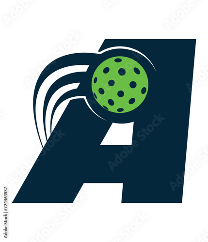 A beautiful flying pickleball logo vector over the letter A. You can use it as club logo, banner design etc.