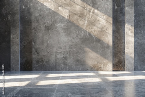 Minimalist Drendered Room, Featuring Textured Concrete Wall As Backdrop photo