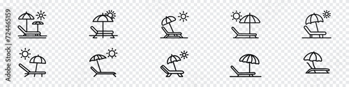 Tableau sur toile Beach umbrella icon, beach icon, Deck chairs and sun icons, Beach chair with umbrella different style icon set