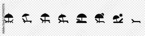 Fototapete Beach umbrella icon, beach icon, Deck chairs and sun icons, Beach chair with umbrella different style icon set