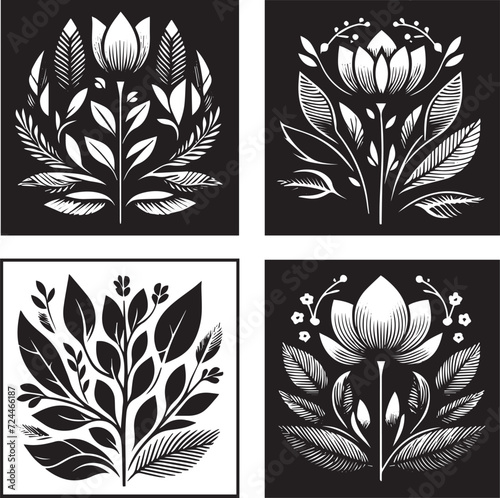 Set of lotus flowers icons. Lotus black silhouette icons