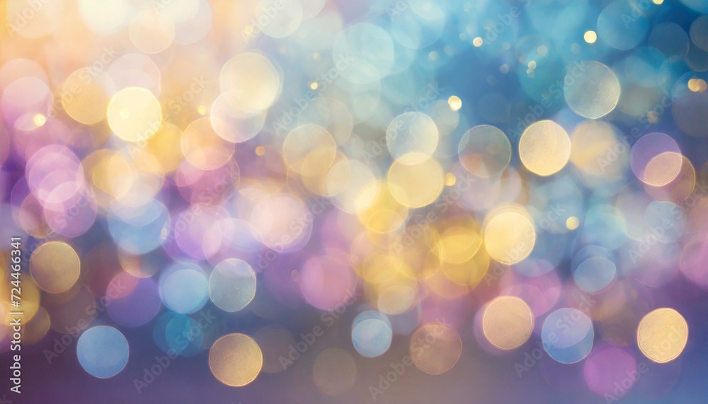 abstract bokeh background, Abstract blur bokeh banner background. Rainbow colors, pastel purple, blue, gold yellow, white silver, pale pink bokeh background