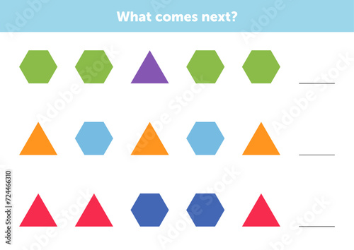 What comes next figures. Educational logical game for kids. Complete the sequence. Educational logical game for kids.