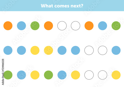 What comes next figures. Educational logical game for kids. Complete the sequence. Educational logical game for kids.