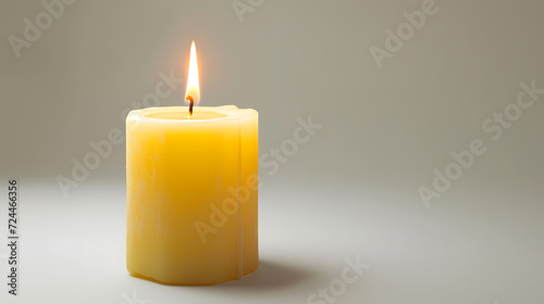 Burning wax candle, isolated on a one-tone background