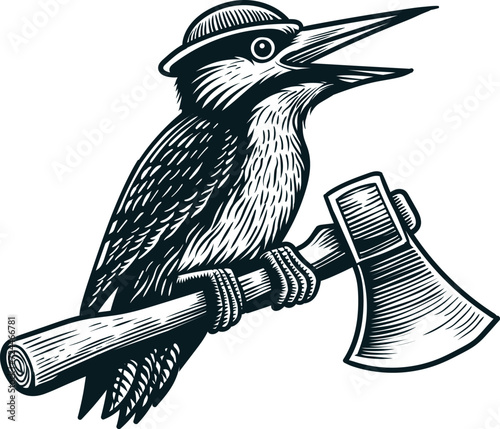 hand drawn vintage illustration of a woodpecker bird photo