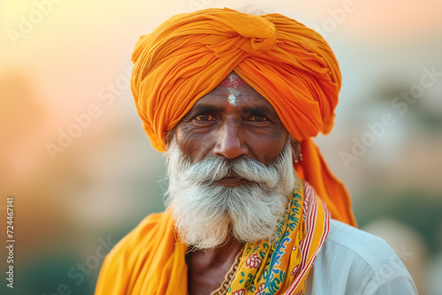 Generative AI Image of Old Indian Man Wearing Traditional Clothes with Turban