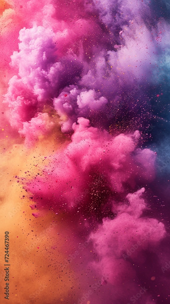 A colourful powder explosion of holi paint. vertical background