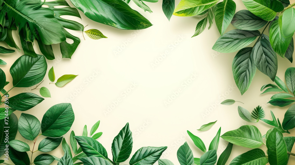 Naklejka premium beautifully designed leafy background with a central white board for copy space
