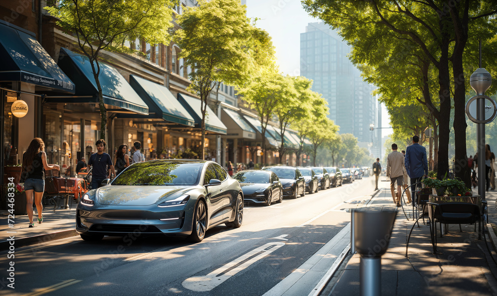 The Future of Sustainability: Pedestrians, Trees, and Electric Cars in the City