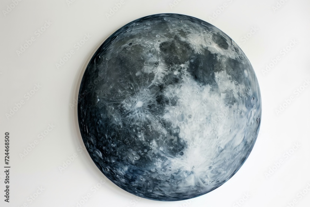 Round Painting Of The Moon With Acrylic Paints With Volume On White Background Round Painting Of The Moon With Acrylic Paints With Volume On White Background